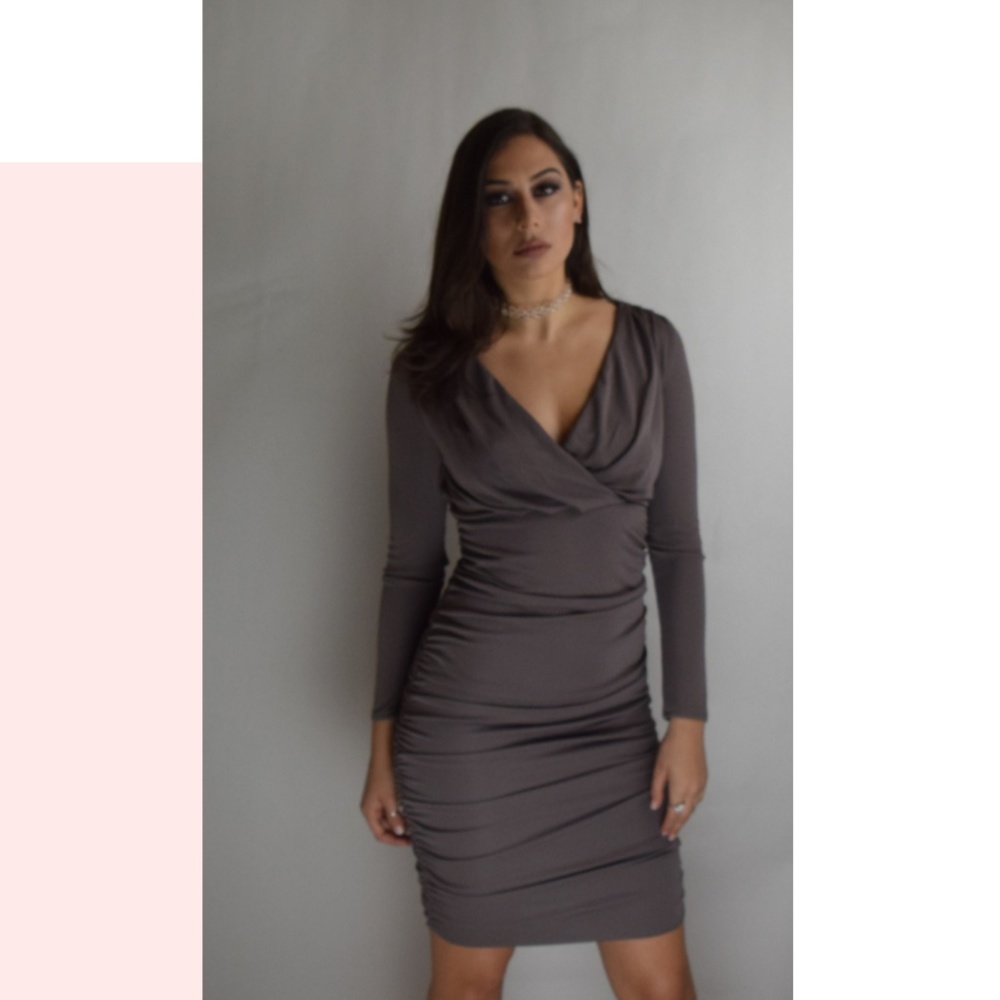 Gray Wrap Fitted Dress